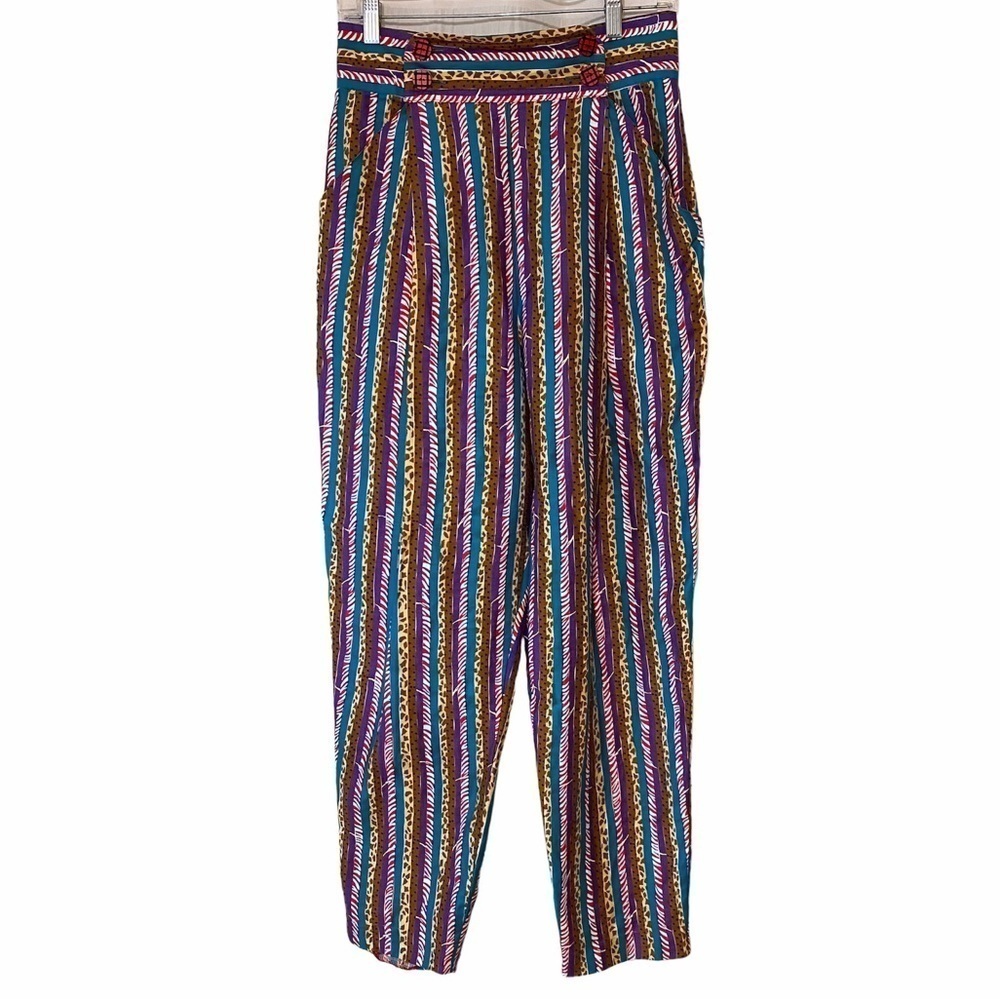 Vintage Jeanne Marc Graphic Zebra Print Striped Pants Sz Small
